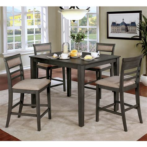 Mason Transitional 5 Piece Counter Height Dining Table Set Gray