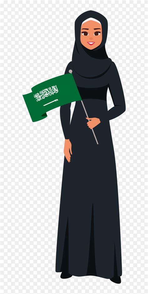 Saudi Woman Holding Flag Of Saudi Arabia Premium Vector Png Similar Png