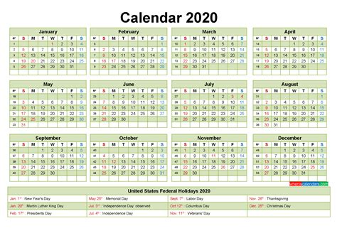 2020 Calendar With Week Numbers And Holidays