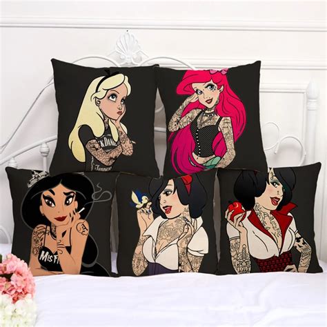 Square 18 Cotton Linen Coffee House Chair Soft Punk Princess Printed Cushion Cover Sexy Tattoo
