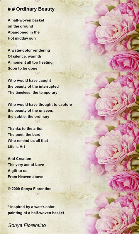 Ordinary Beauty Poem By Sonya Florentino Poem Hunter