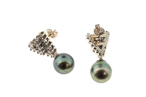 Black South Sea Baroque Pearl Diamond Gold Earrings For Sale At 1stdibs