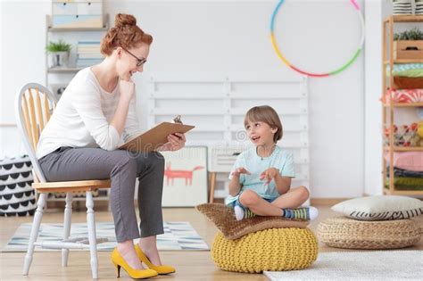 Child Counselor During Psychotherapy Session Stock Photo Image Of