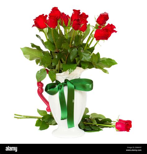 Bunch Of Red Roses In Vase Stock Photo Alamy