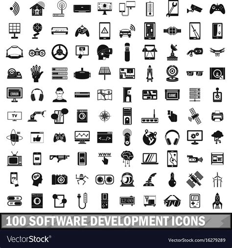 100 Software Development Icons Set Simple Style Vector Image