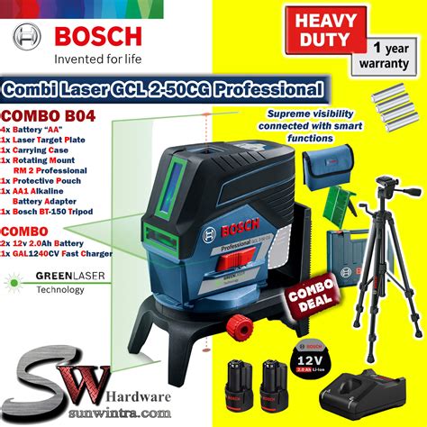 Combo Bosch Combi Level Laser Gcl2 50cg Professional Green Laser Aa
