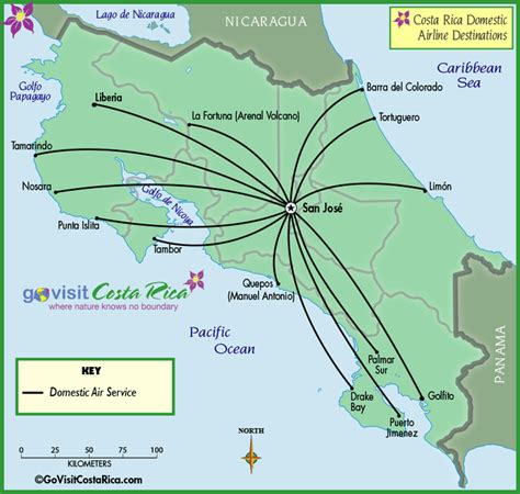 Mapa De Las Aerolíneas Locales De Costa Rica Costa Rica Go Visit