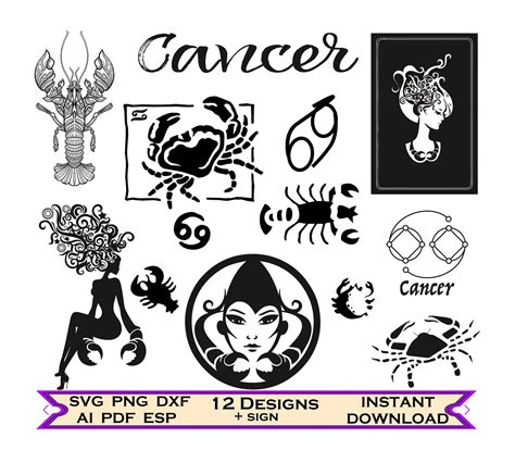 Zodiac Cancer Svg Dxf Eps Pdf Zodiac Png Horoscope Svg Etsy