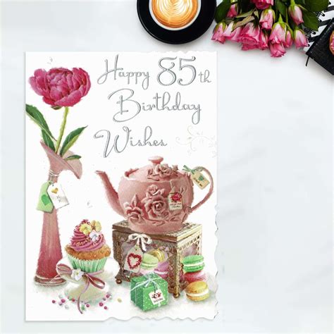 Happy 85th Birthday Wishes Pink Teapot Card