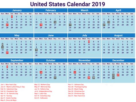 United States Calendar 2019 2019calendar