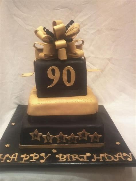 Black And Gold 90th Birthday Cake — Birthday Cakes 90th Birthday Cakes Birthday Cakes For Men