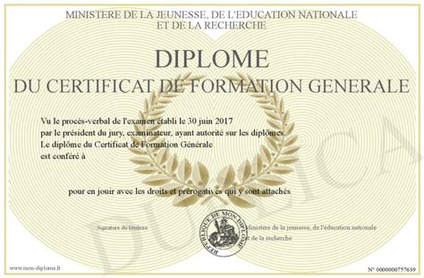 Diplome Du Certificat De Formation Generale