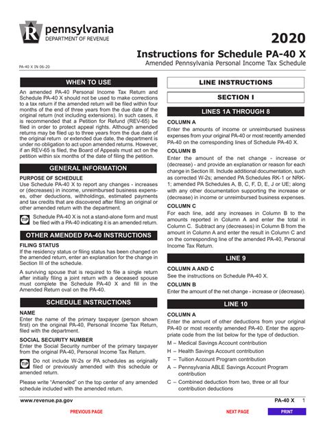 Form Pa 40 Schedule Pa 40 X 2020 Fill Out Sign Online And Download