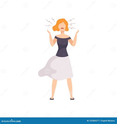 Angry Beautiful Young Woman Shouting Emotional Girl Feeling Anger Vector Illustration On A