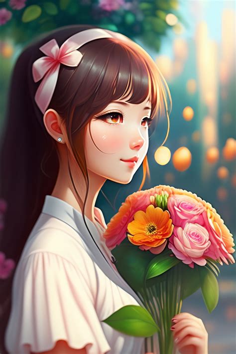 Lexica Girl Holding A Flower Bouquet Anime