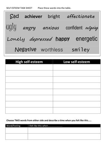 Low Self Esteem Worksheets
