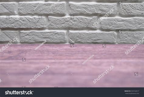 White Brick Wall Wooden Floor Background Stock Photo 593164517