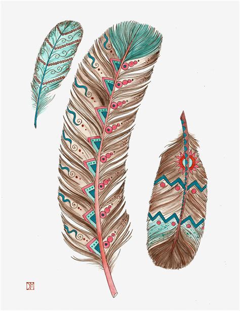 Blue And Peach Feathers Art Print Feather Art Feather Drawing