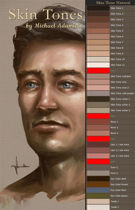 Concept Art And Photoshop Brushes A Complete Skin Tone Color Palette