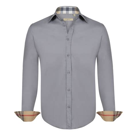 Burberry Brit Mens Basic Casual Shirt Light Grey Slim Fit Medium