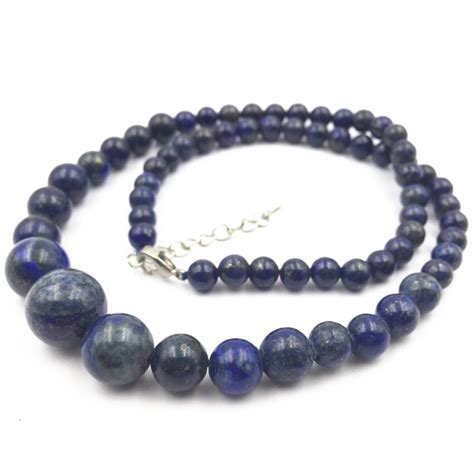 Ethnic Style Natural Stone Round Beads Necklace For Women 6 14mm Blue