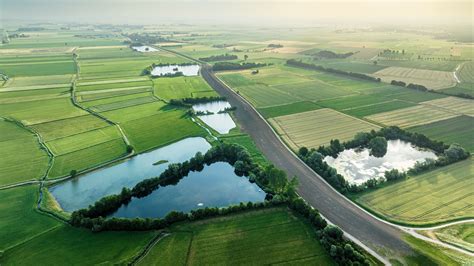 Greenery Road Fields Ponds Trees Grass Aerial View Bushes Wallpaper