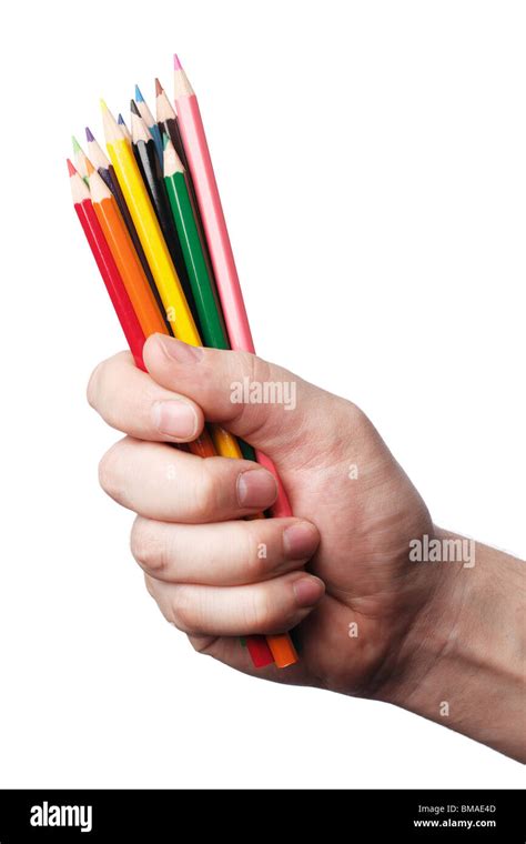Man Holding Some Colored Pencils Stock Photo Alamy