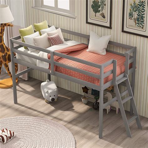 Piscis Wooden Loft Beds Twin Size Low Loft Bed For Kids Bed Frame