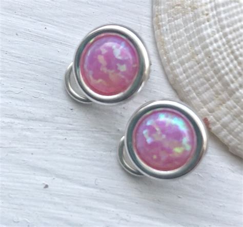 Clip On Opal Earrings Sterling Silver Pink Opal Earrings Etsy