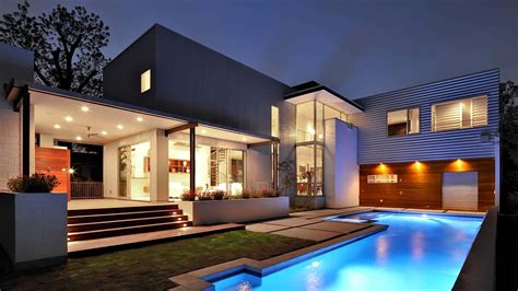Download Modern House With Pool And Stairs At Night