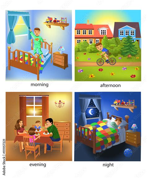 The Four Times Of The Day Morning Afternoon Evening And Night Stock Vector Adobe Stock