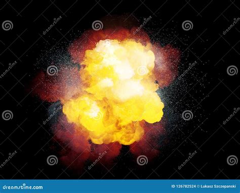 Realistic Fiery Bomb Explosion With White Sparks And Orange Smoke Stock