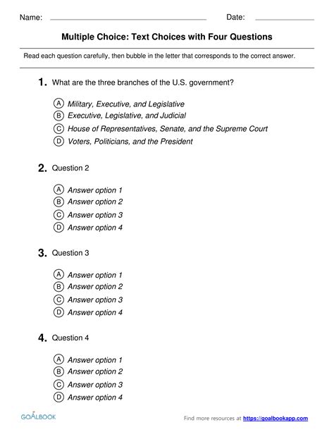 Free Multiple Choice Quiz Template Templates Printable Download