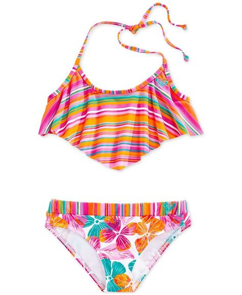 Roxy Girls 2 Piece Striped Flutter Bikini Swimsuit ~girls Swimsuits~ Pinterest Shops