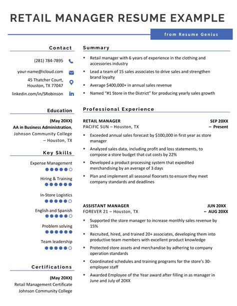 Retail Manager Resume Examples And Writing Tips