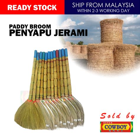 Penyapu Jerami Batang Buluh Paddy Sweep Broom Rattan Handle Broom Paddy