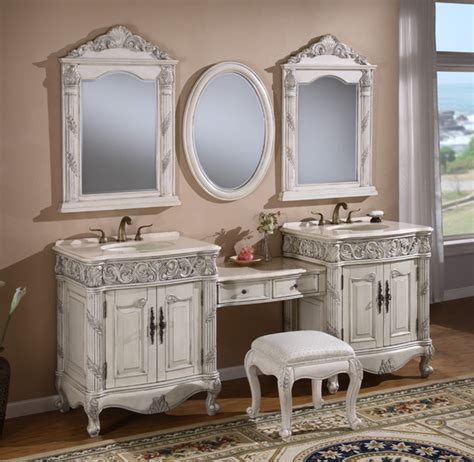 The trim and the scrolls motif display exquisite beauty. 86" Adelina Antique Style Double Sink Bathroom Vanity in ...