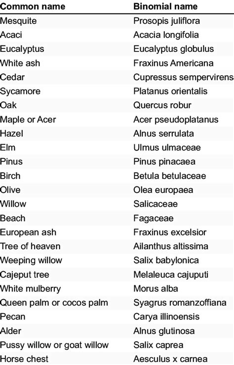 Names Of Trees
