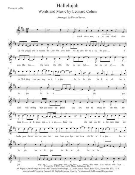 Hallelujah W Lyrics Trumpet Sheet Music Pdf Download