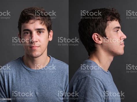 Serious Young Man Front And Profile Mugshots Stock Photo Download