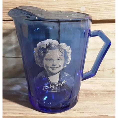 Hazel Atlas Glass Shirley Temple Cobalt Blue Pitcher Etsy