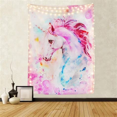 Pink Unicorn Tapestry Watercolor Tapestry Hippie Art Tapestry Etsy Uk