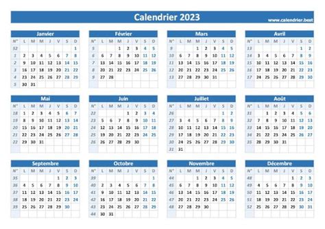 Calendrier 2023 Avec Numéro De Semaine 2022 Semaines 2023