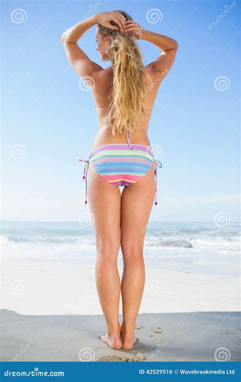 Rear View Of Fit Woman In Bikini On Beach Stock Photo Image Of