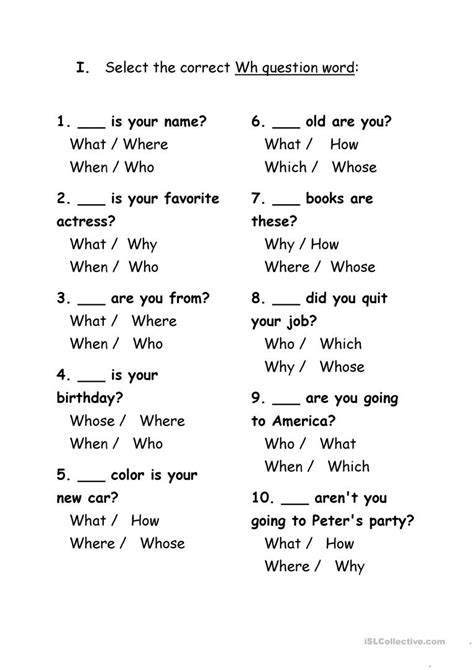 Exercises Wh Question Words Worksheet Free Esl Printable Free