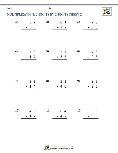 This graphical worksheet has arrays to help students visualize how the distributive property of multiplication works. Multiplication Sheets 4th Grade