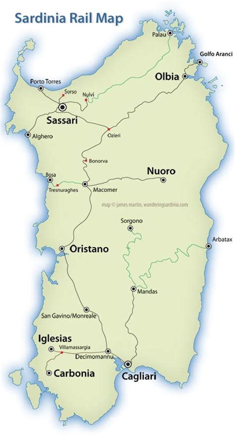 Large Free Map Of All The Rail Lines On The Island Of Sardinia With