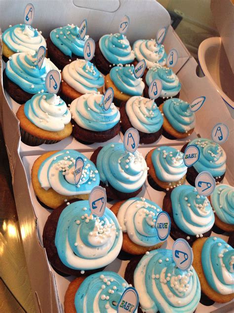 Just like your cupcakes, you can create and decorate a similar cupcake centerpiece for your baby shower. Baby boy baby shower cupcakes. | Baby shower cupcakes for boy, Baby shower cupcakes, Baby shower ...