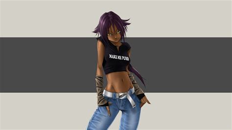 dark hair belt 4k anime arm warmers jeans cat girl purple hair fangs dark skin