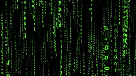 Green Binary Code Streaming Down And Rotate Row Digital Number Matrix